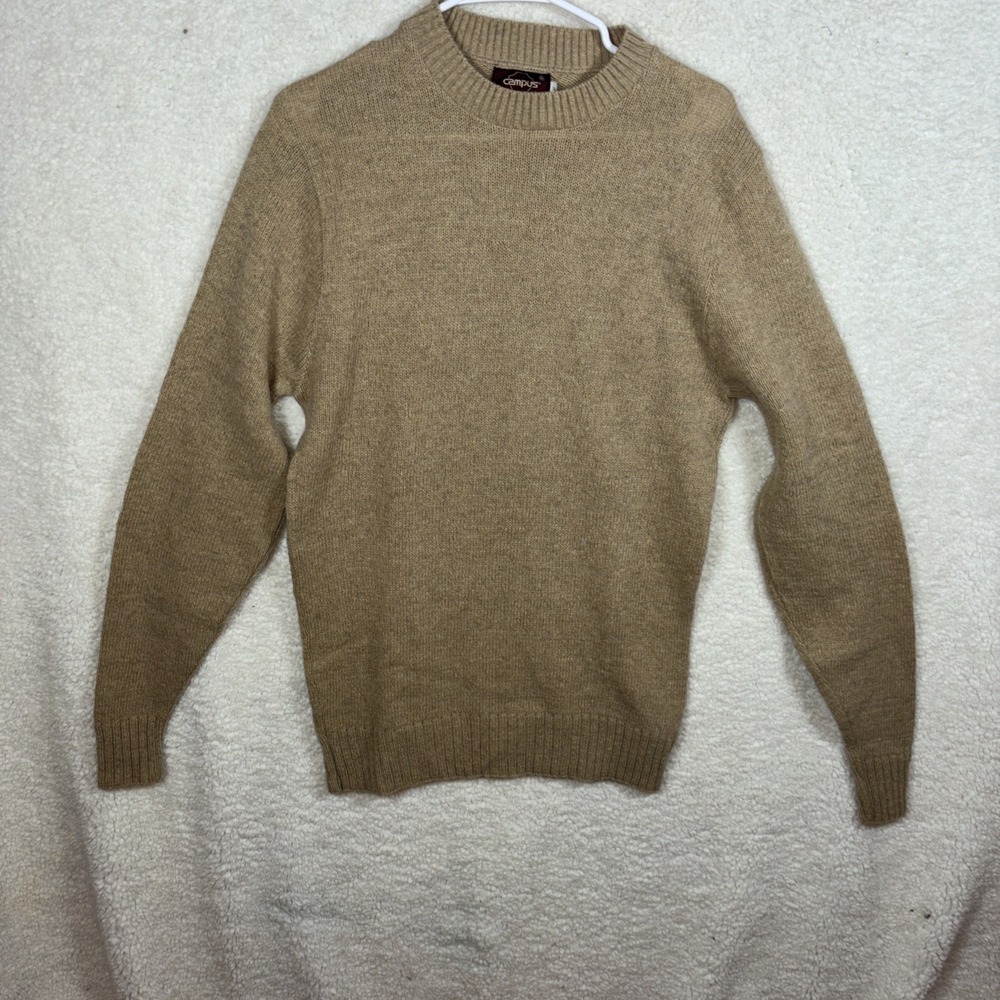 Campus Mens Crewneck Sweater Tan Wool Polyester Blend Tall M